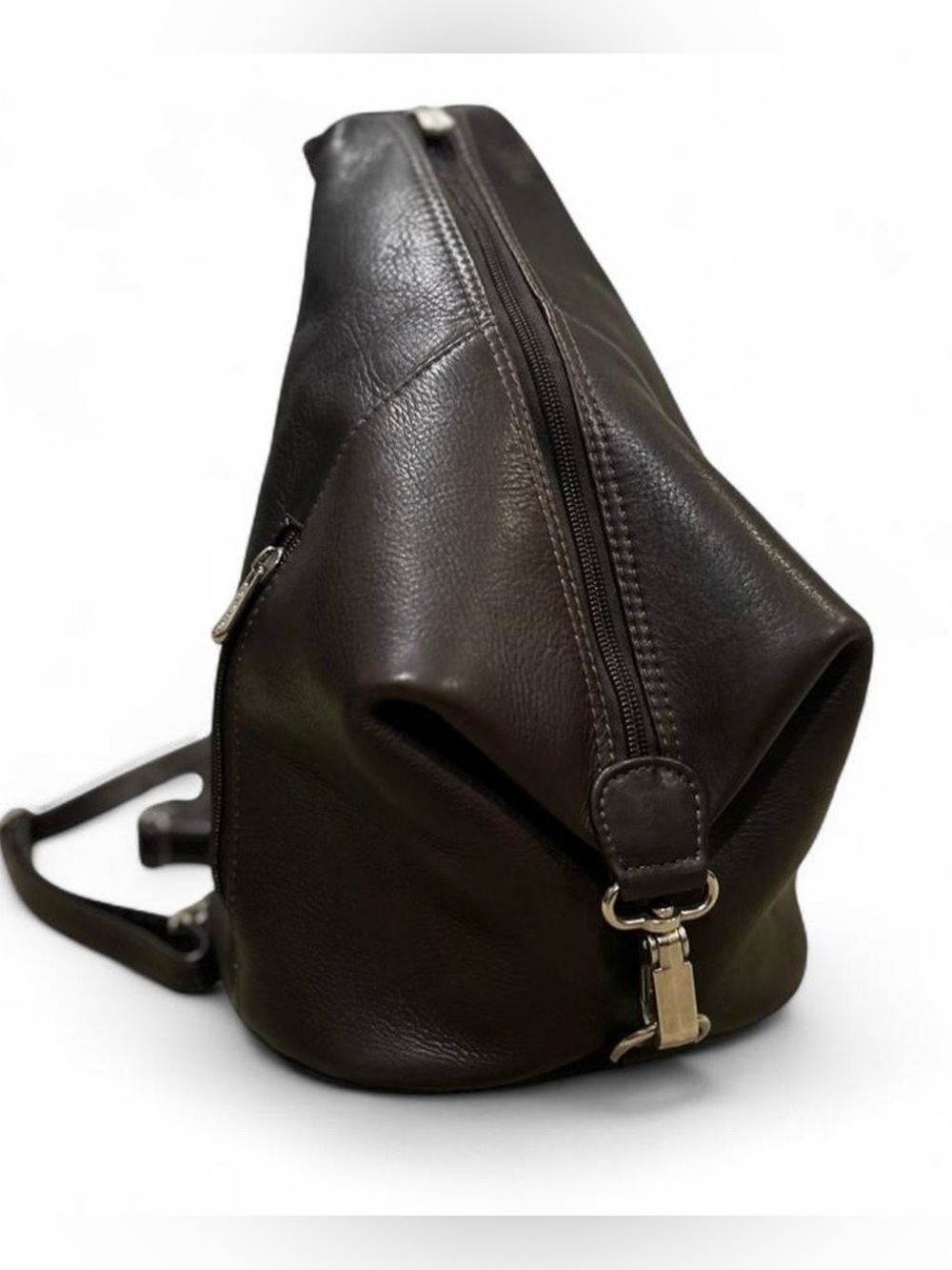 Piel | Leather Three-Zip Hobo Sling Backpack Bag in Chocolate Brown Like New